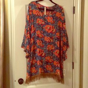 NWT Uncle frank ruffle sleeve dress with fringe